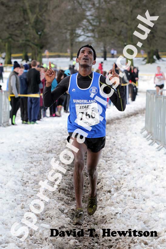 Weynay Ghebresilasie (Sunderland Harriers) wins the junior mens Northern Cross Country Championships.
